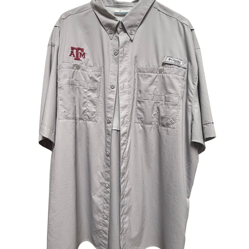 Columbia PFG Texas A&M Tamiami II‎ Shirt Mens XLarge Grey Short Sleeve UPF 40